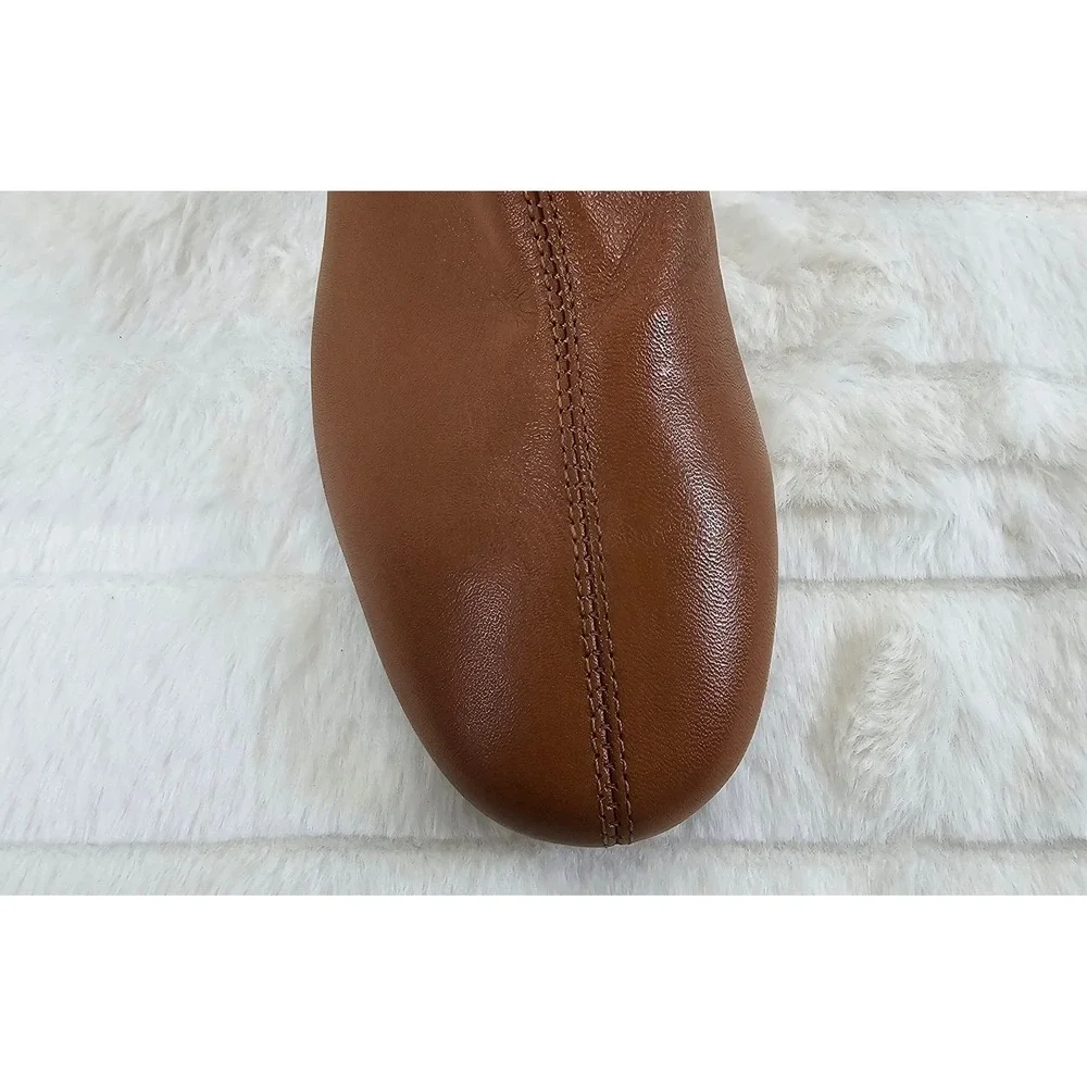 Arezzo Rebecca Leather Ankle Boots Brown Block‎ Heel Side Zip Women Size 5.5B